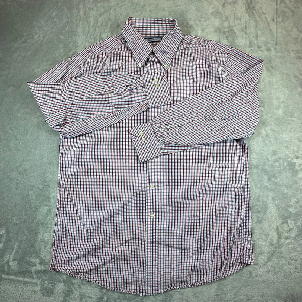 Tommy Hilfiger Ithaca Dress Shirt 16 32-33 Red White Blue Gingham Check Large